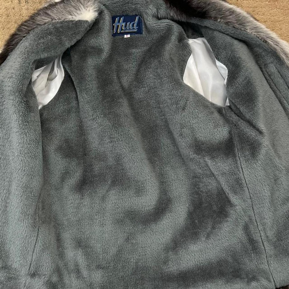Vintage 90s Hud Black White & Gray Faux Fur Coat - Size L - Picture 3 of 6